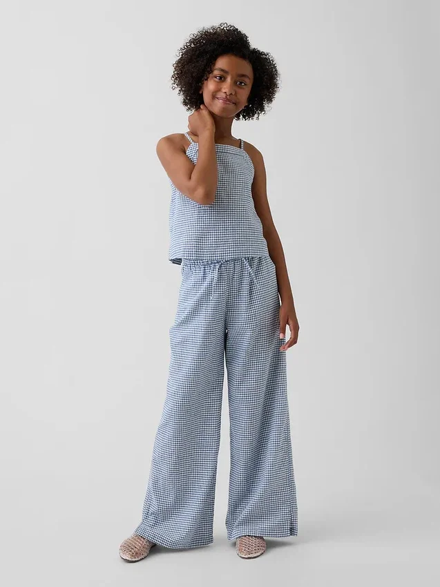 Kinderhose aus Leinen-Baumwolle mit weitem Bein und einfachem Anzug