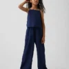 Kinderhose aus Leinen-Baumwolle mit weitem Bein und einfachem Anzug