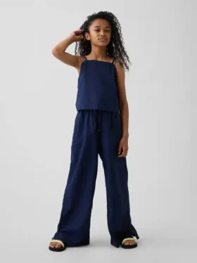 Kinderhose aus Leinen-Baumwolle mit weitem Bein und einfachem Anzug