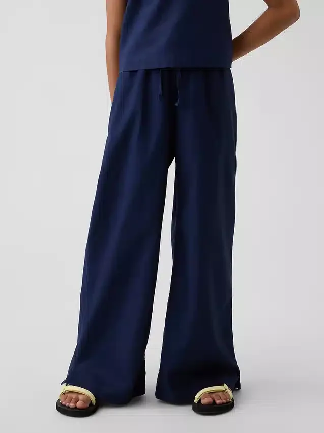 Kinderhose aus Leinen-Baumwolle mit weitem Bein und einfachem Anzug