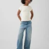 Kinderjeans mit niedriger Leibhöhe, weitem Bein und weitem Schnitt