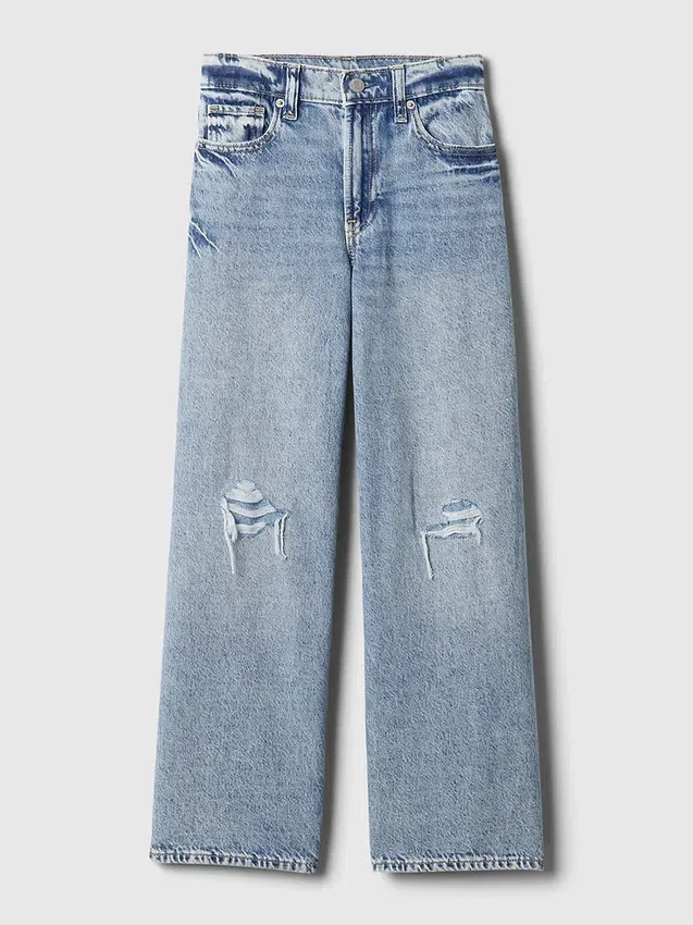 Kinderjeans mit niedriger Leibhöhe, weitem Bein und weitem Schnitt