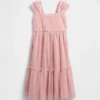 Kinderkleid aus Netzstoff mit Rüschen und Flügelärmeln