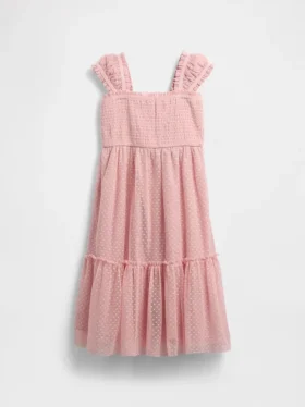 Kinderkleid aus Netzstoff mit Rüschen und Flügelärmeln