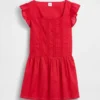 Kinderkleid mit Flatterärmeln und Spitzenbesatz