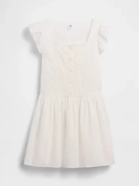 Kinderkleid mit Flatterärmeln und Spitzenbesatz