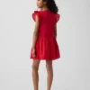 Kinderkleid mit Flatterärmeln und Spitzenbesatz
