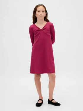 Kinderkleid mit Rippbündchen und Schleife