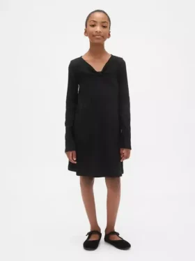Kinderkleid mit Rippbündchen und Schleife