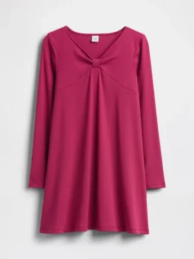 Kinderkleid mit Rippbündchen und Schleife