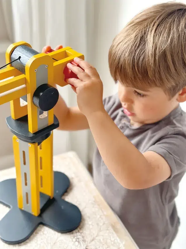 Kleiner Baumeister – Gelbes Kran-Spielzeug für Kleinkinder