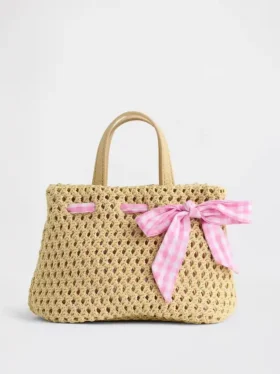 Kleinkind-Strohtasche mit Gingham-Schleife