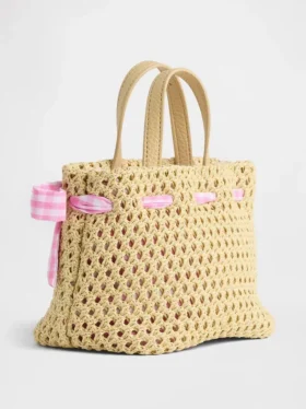 Kleinkind-Strohtasche mit Gingham-Schleife