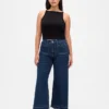 Kurvenbetonte, hoch taillierte, weit geschnittene Knöchellange Jeans