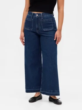 Kurvenbetonte, hoch taillierte, weit geschnittene Knöchellange Jeans