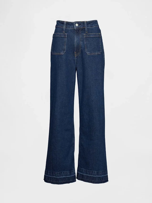 Kurvenbetonte, hoch taillierte, weit geschnittene Knöchellange Jeans