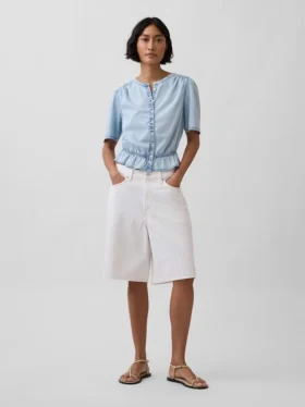 Kurzes Peplum-Oberteil aus Denim