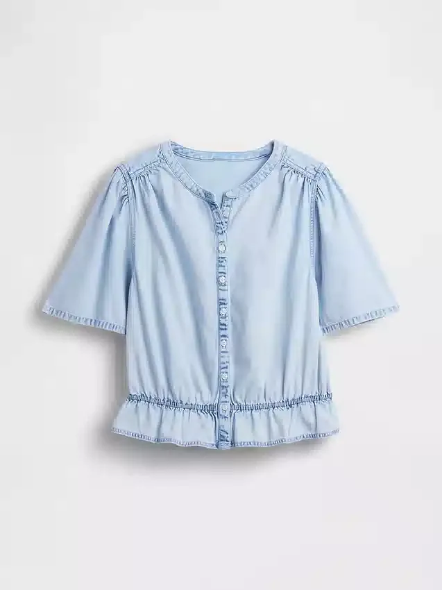 Kurzes Peplum-Oberteil aus Denim