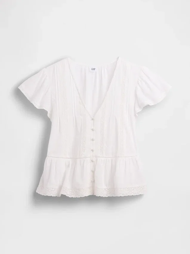 Kurzes Peplum-Oberteil aus Spitzenvoile