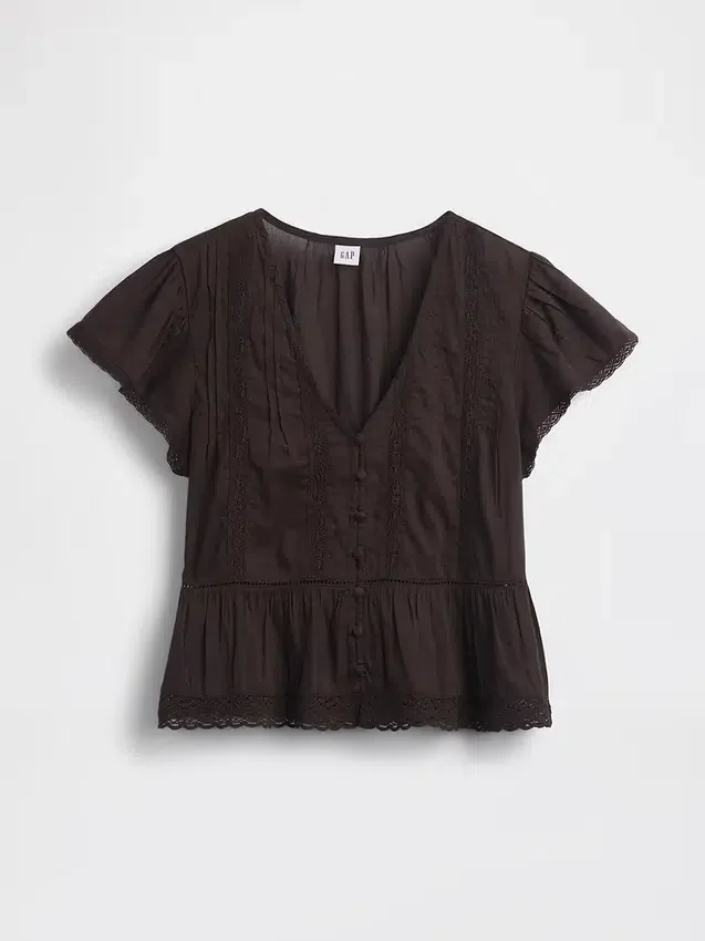 Kurzes Peplum-Oberteil aus Spitzenvoile
