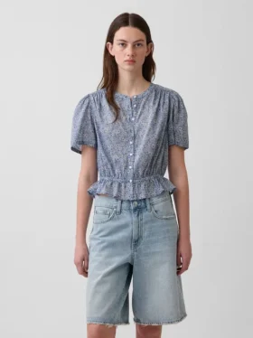 Kurzes Peplum-Oberteil mit Knopfleiste