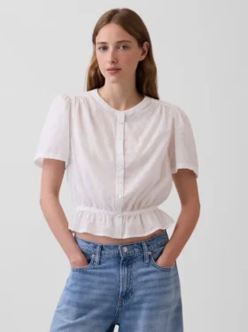 Kurzes Peplum-Oberteil mit Knopfleiste