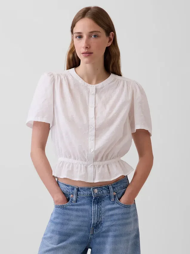 Kurzes Peplum-Oberteil mit Knopfleiste