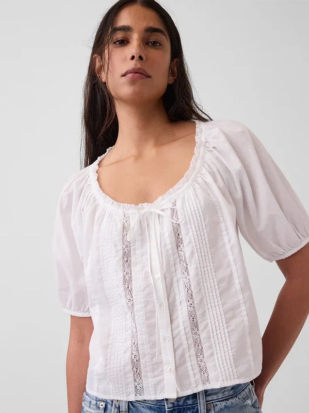 Kurzärmeliges Oberteil mit Biesen und Ellbogenlänge
