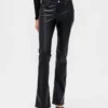 Lange, schmal geschnittene Hose aus recyceltem veganem Leder mit niedriger Leibhöhe