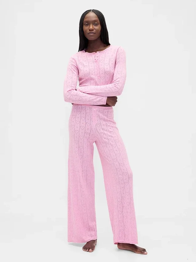 Leichte CashSoft-Pointelle-Herz-Pyjama-Hose