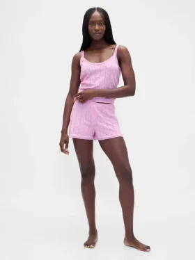 Leichte CashSoft-Pointelle-Pyjama-Shorts mit Herzmuster