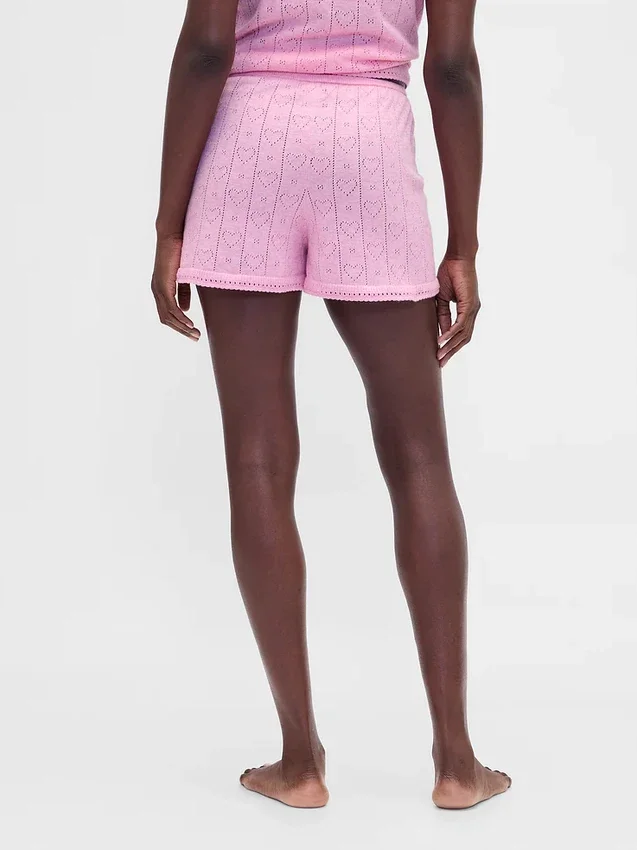Leichte CashSoft-Pointelle-Pyjama-Shorts mit Herzmuster