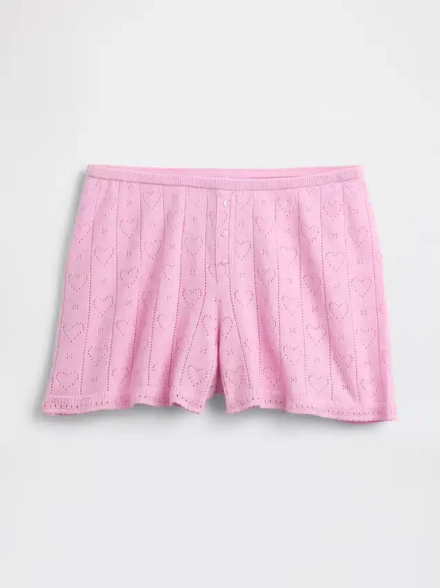 Leichte CashSoft-Pointelle-Pyjama-Shorts mit Herzmuster