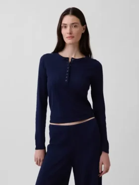 Leichtes CashSoft-Pointelle-Pyjama-Oberteil mit Herzmotiv