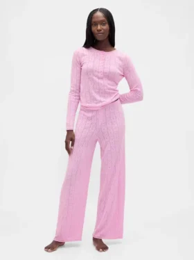 Leichtes CashSoft-Pointelle-Pyjama-Oberteil mit Herzmotiv