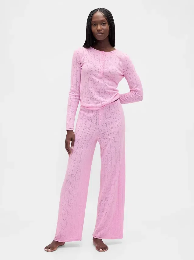 Leichtes CashSoft-Pointelle-Pyjama-Oberteil mit Herzmotiv