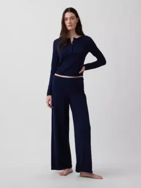 Leichtes CashSoft-Pointelle-Pyjama-Oberteil mit Herzmotiv
