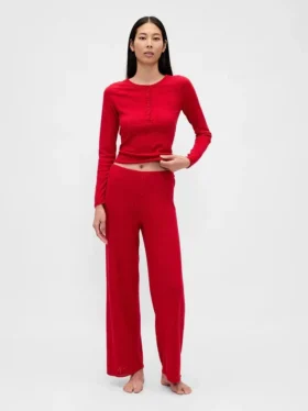 Leichtes CashSoft-Pointelle-Pyjama-Oberteil mit Herzmotiv