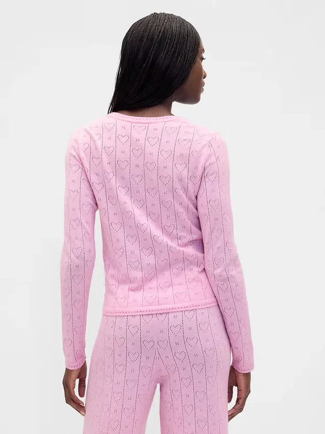 Leichtes CashSoft-Pointelle-Pyjama-Oberteil mit Herzmotiv