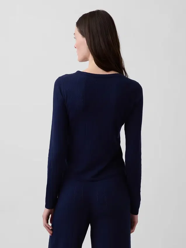 Leichtes CashSoft-Pointelle-Pyjama-Oberteil mit Herzmotiv