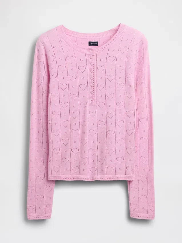 Leichtes CashSoft-Pointelle-Pyjama-Oberteil mit Herzmotiv
