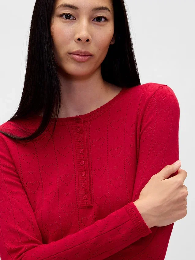 Leichtes CashSoft-Pointelle-Pyjama-Oberteil mit Herzmotiv