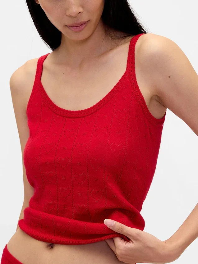 Leichtes CashSoft-Pointelle-Pyjama-Oberteil mit Herzmuster