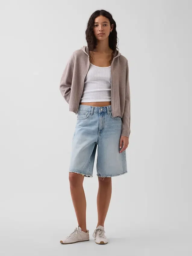 Locker sitzender Kapuzenpullover mit Reißverschluss aus 100 % Baumwolle