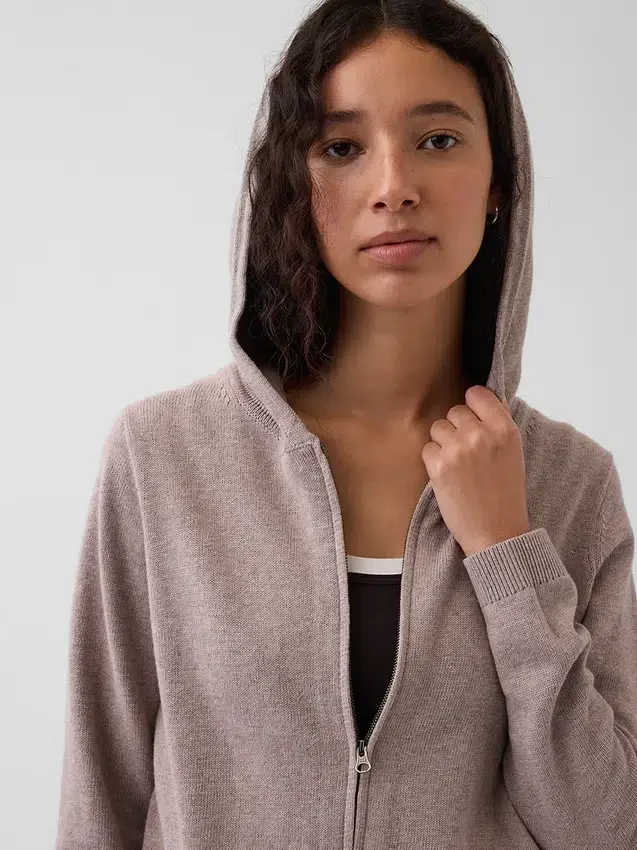 Locker sitzender Kapuzenpullover mit Reißverschluss aus 100 % Baumwolle