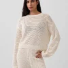 Locker sitzender Pullover aus 100 % Baumwolle im Häkel-Look