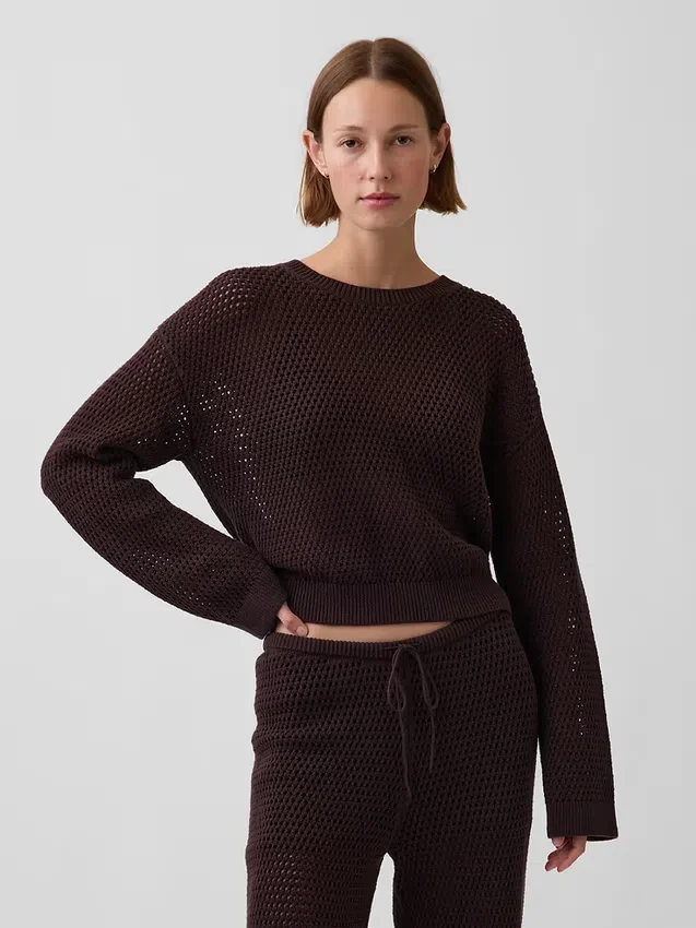 Locker sitzender Pullover aus 100 % Baumwolle im Häkel-Look