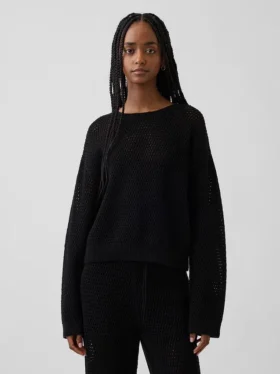 Locker sitzender Pullover aus 100 % Baumwolle im Häkel-Look