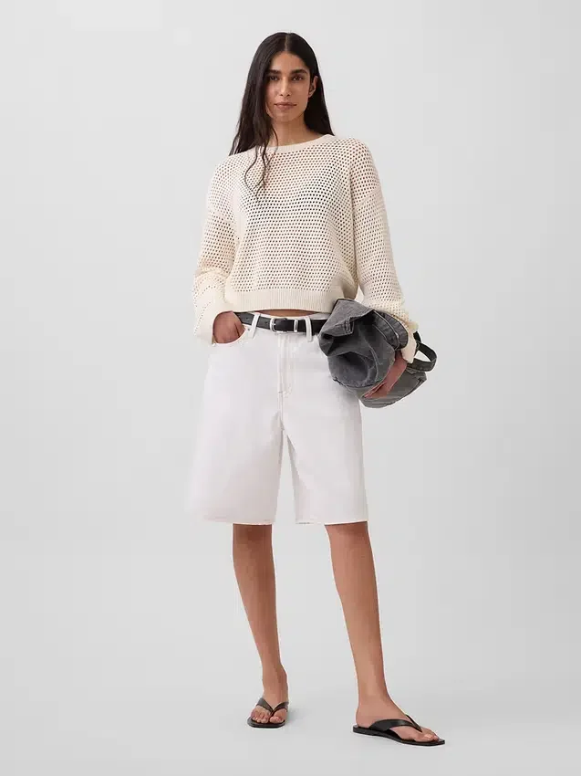 Locker sitzender Pullover aus 100 % Baumwolle im Häkel-Look