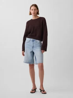 Locker sitzender Pullover aus 100 % Baumwolle im Häkel-Look